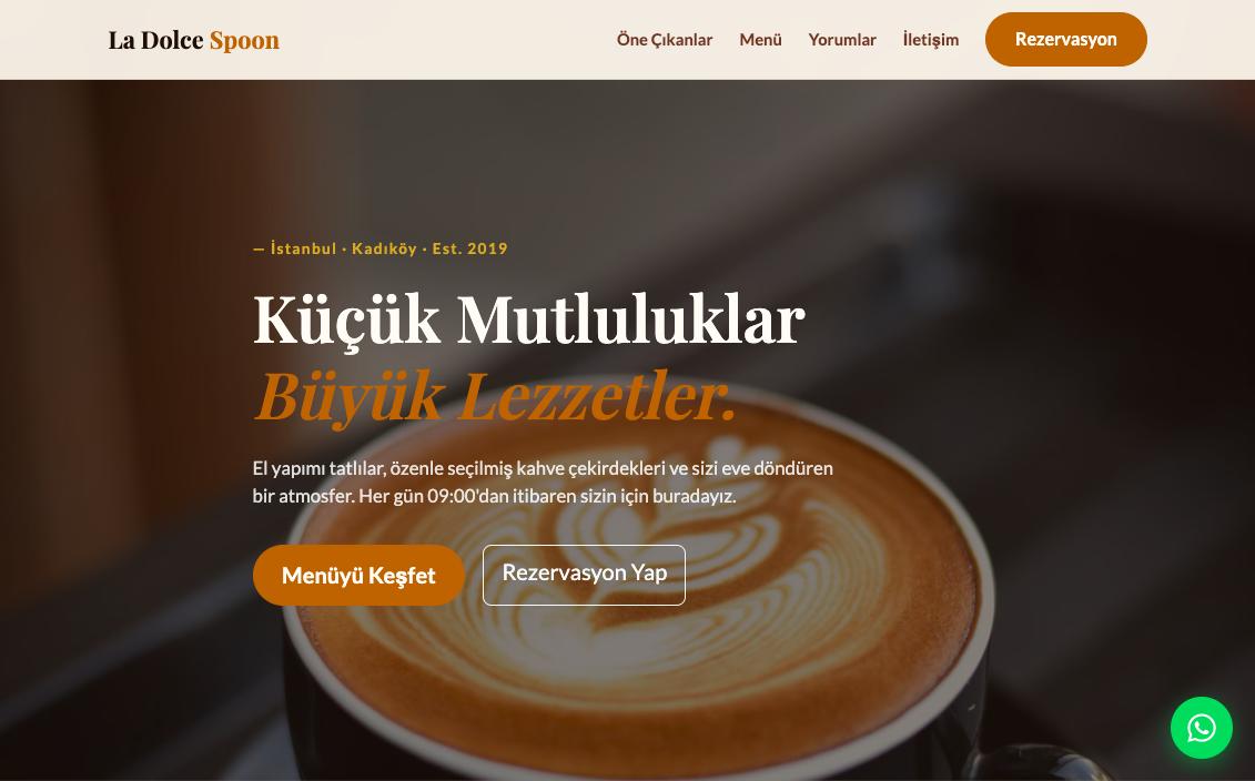 Demosentia'nın hazırladığı örnek bir kafe web sitesi