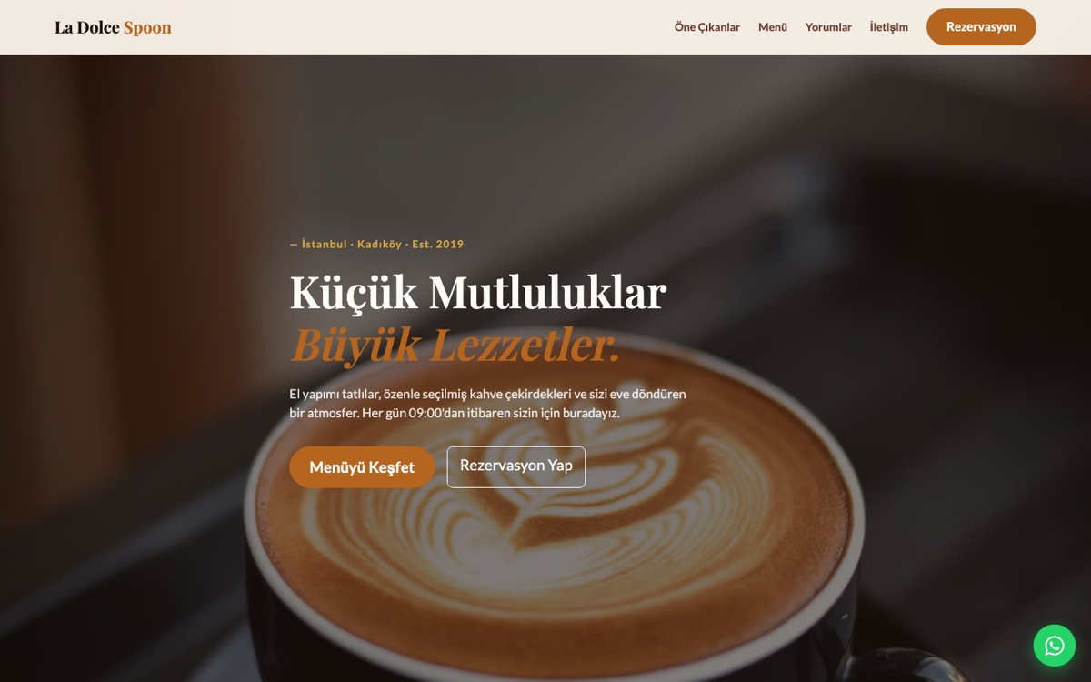 Kafe ve restoran web sitesi çalışması
