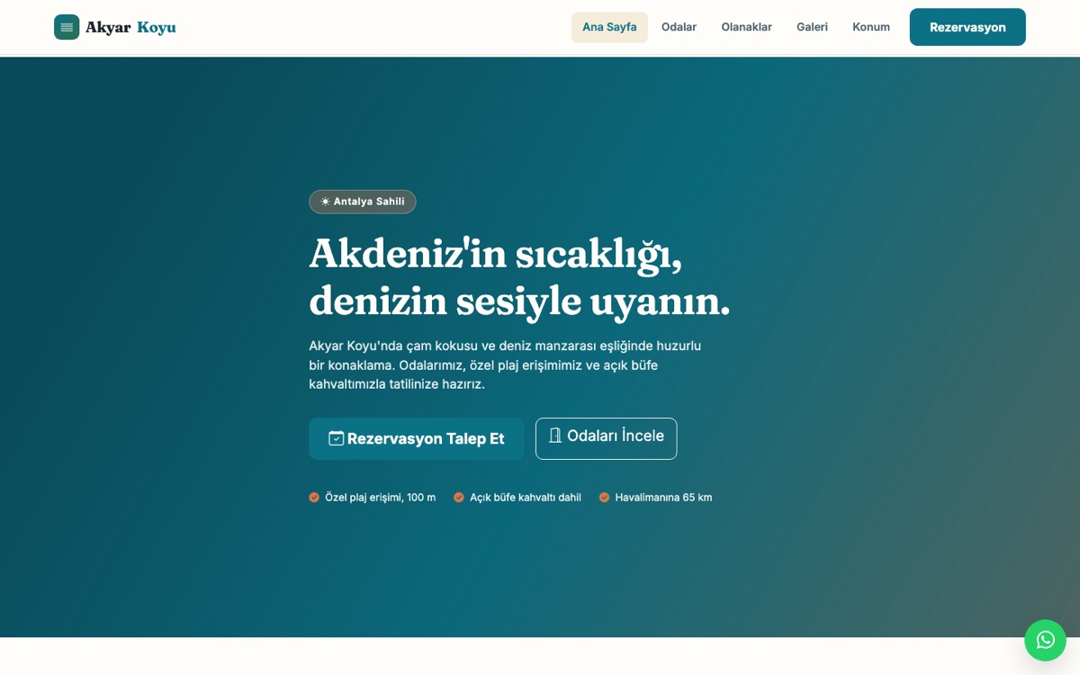 Otel ve pansiyon web sitesi çalışması