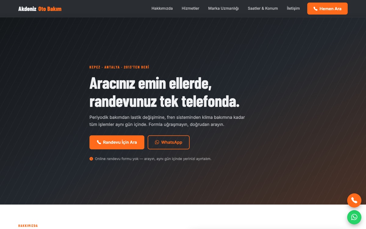 Oto servis ve lastikçi web sitesi çalışması