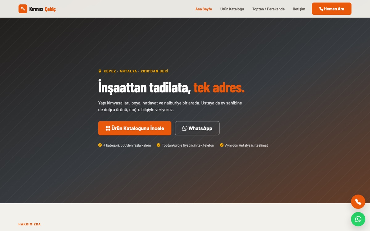Yapı malzemeleri ve hırdavat web sitesi çalışması